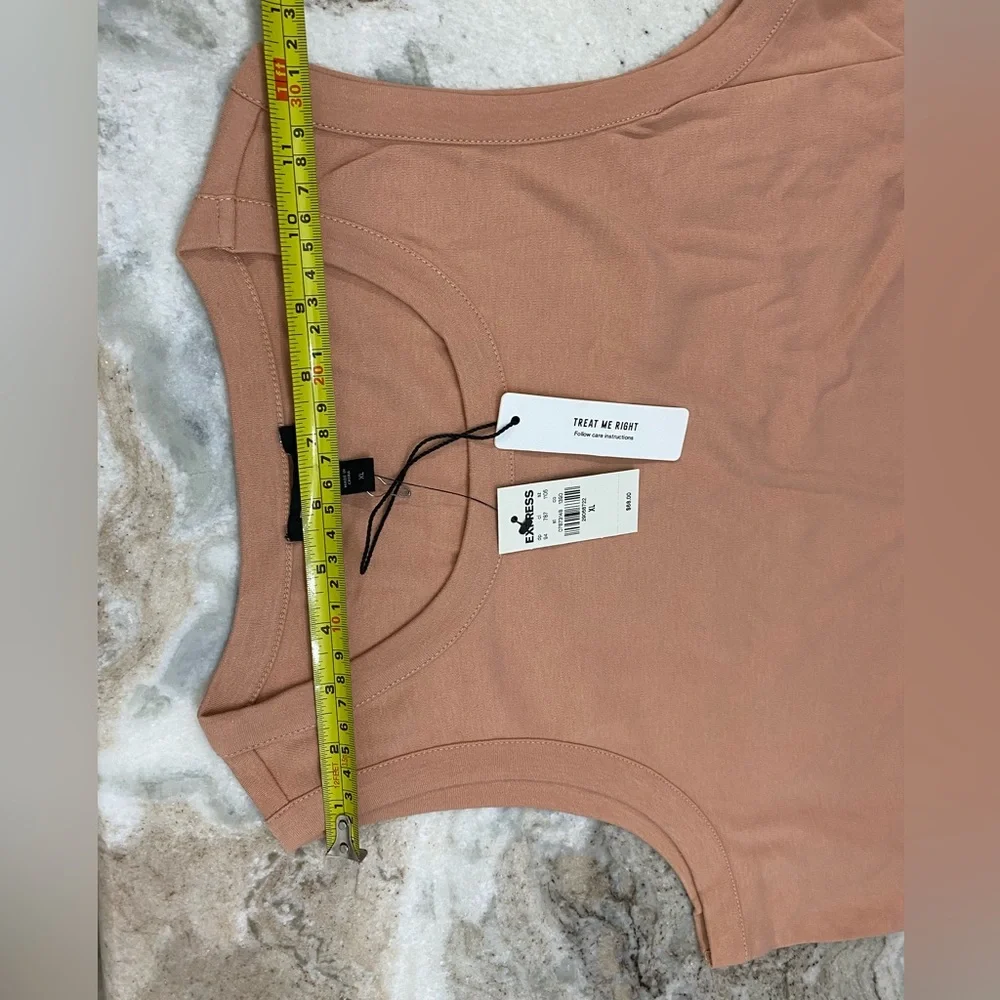 Nwt express brooch side sleeveless t-shirt dress rhinestone embellished XL peach - Picture 5 of 9